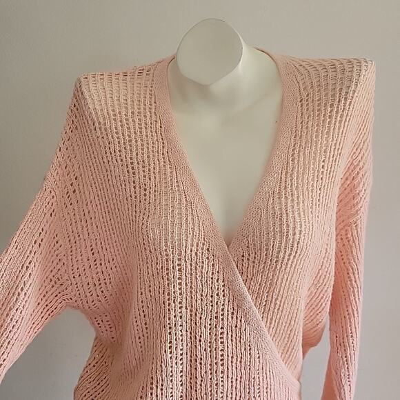 Billabong Sunset Bliss Surplice Loose Knit Pullover Sweater Pink Beachy Feminine - Picture 4 of 13